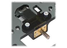 Micro metal gearmotor mounted to a piece of acrylic with black mounting bracket version