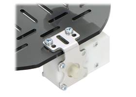 Plastic gearmotor with offset output (item #1118 or #1119) mounted with Pololu extended stamped aluminum L-bracket (2) (2)