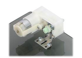 Plastic gearmotor with offset output (item #1118 or #1119) mounted with Pololu extended stamped aluminum L-bracket