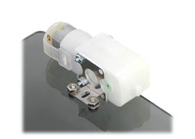 Plastic gearmotor with 90-degree output (item #1120 or #1121) mounted with Pololu stamped aluminum L-bracket
