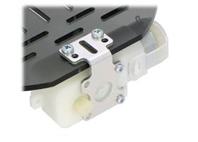 Plastic gearmotor with 90-degree output (item #1120 or #1121) mounted with Pololu extended stamped aluminum L-bracket (2) (2)