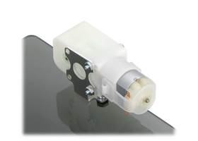 Plastic gearmotor with 90-degree output (item #1120 or #1121) mounted with Pololu extended stamped aluminum L-bracket (1)