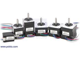 Bipolar stepper motors; from left to right: 20x30, 28x32, 28x45, 35x26, 35x28, 35x36mm