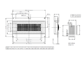 Dimensions (in mm) and pinout for the 20x4 white-on-blue character LCD with backlight