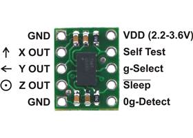MMA7361LC/MMA7341LC 3-axis accelerometer, labeled top view