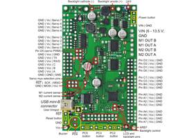 Orangutan SVP kit PCB with pins labeled
