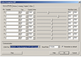 Pololu - A screenshot of RoboRealm’s PC software for controlling the Orangutan SVP
