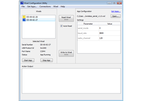 The Wixel Configuration Utility with 2 Wixels connected and an App file open