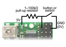Diagram for connecting a button or switch to the Micro Maestro Servo Controller