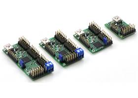 Maestro family of USB servo controllers: Mini 24, Mini 18, Mini 12, and Micro 6