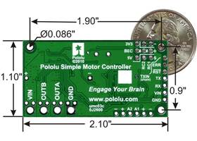 Simple Motor Controller 18v7 bottom view with dimensions