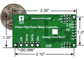 Simple High-Power Motor Controller 18v25 or 24v23 bottom view with dimensions