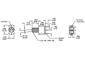 Dimensions (in mm) of toggle switch: 3-pin, SPDT, 5A