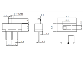 Mini slide switch dimensions (in mm)