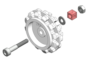 Exploded view diagram showing an idler sprocket and its mounting hardware