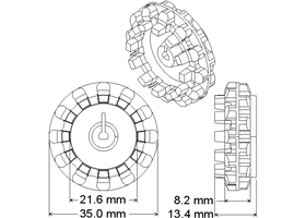 Dimensions of the Pololu wheel 42x19mm hub/Pololu track set drive sprocket