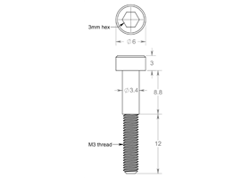 Dimensions (in mm) of the shoulder bolt included in the Pololu track sets