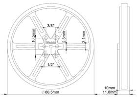 Mechanical drawing of Pololu wheel 90x10mm without tire