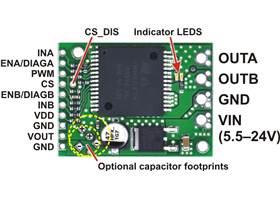 VNH5019 motor driver carrier, labeled top view
