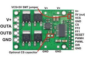 Pololu high-power motor driver CS, labeled top view