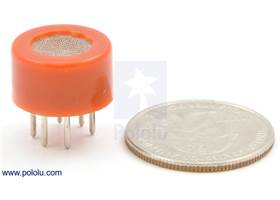 Gas sensor with orange plastic case with quarter for size reference