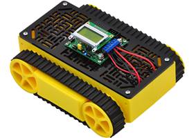 Yellow RP5 tracked chassis with expansion plate and Orangutan SV-328