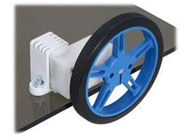 60x8mm Pololu wheel and offset mini plastic gearmotor mounted with a tall mini plastic gearmotor bracket (with spacer)