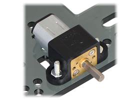 Micro metal gearmotor mounted to a piece of acrylic with black mounting bracket version