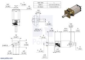 Dimensions of the Pololu micro metal gearmotors with carbon brushes (HPCB).  Units are mm over [inches]