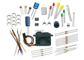 Selection of parts included in the BASIC Stamp Discovery Kit