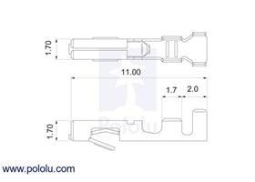 Female JST connector crimp pin dimensions (in mm)