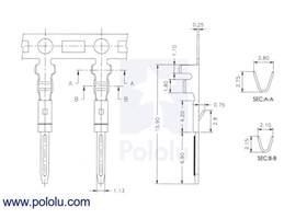 Male JST connector crimp pin dimensions (in mm)