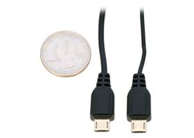 USB A to Micro-B cable size comparison: standard cable (#1939) on left, thin cable (#1938) on right