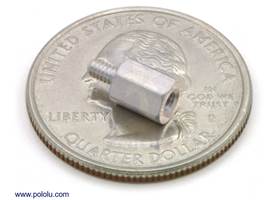 Aluminum standoff 0.25" 2-56 M-F with U.S. quarter for size reference