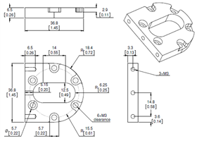Dimensions of Pololu machined aluminum bracket for 37D mm metal gearmotors (mm over [in])