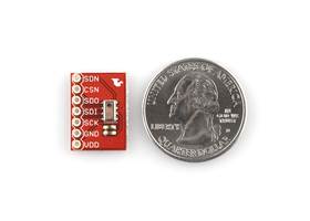 MPL115A1 barometric pressure sensor breakout board, top view with U.S. quarter for size reference