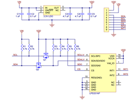 LPS331AP pressure/altitude sensor carrier with voltage regulator schematic diagram