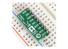 LSM303D 3D compass and accelerometer carrier with voltage regulator in a breadboard