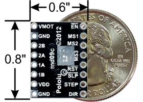 A4988 stepper motor driver carrier, Black Edition, bottom view with dimensions