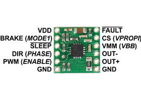 DRV8801 single brushed DC motor driver carrier, labeled top view