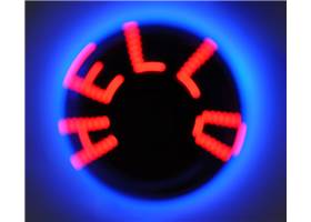 Pololu m3pi robot writing “HELLO” with its eight mbed-controlled LEDs as it spins in place (persistence of vision) (1)