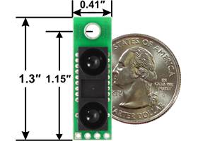 Pololu Carrier with Sharp GP2Y0A60SZLF Analog Distance Sensor 10-150cm, front view with dimensions