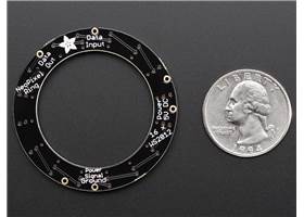 Adafruit 16-LED NeoPixel ring, bottom view with a US quarter for size reference