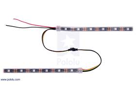 Two APA102C-based addressable RGB LED strips connected