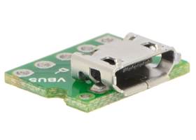 Close-up of Micro-B connector on the USB Micro-B connector breakout board