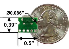 USB Micro-B connector breakout board, bottom view with dimensions