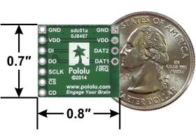 Breakout Board for microSD Card, bottom view with dimensions