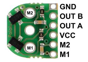 Magnetic Encoder Kit for Micro Metal Gearmotors (old version), magnet-side view of PCB with labeled pinout