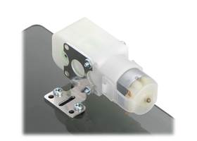 Plastic gearmotor with 90-degree output (item #1120 or #1121) mounted with Pololu extended stamped aluminum L-bracket