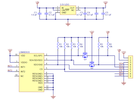 Schematic diagram of the LSM6DS33 3D Accelerometer and Gyro Carrier with Voltage Regulator
